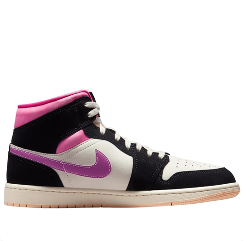 Air Jordan 1 Mid Black & White Sneakers with Pink & Purple Accents