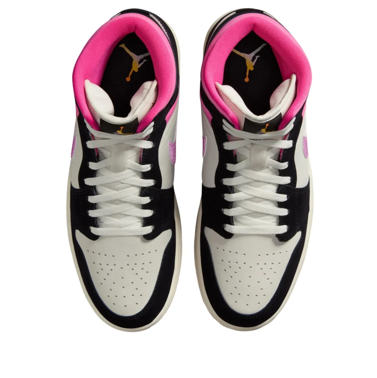Air Jordan 1 Mid Black & White Sneakers with Pink & Purple Accents
