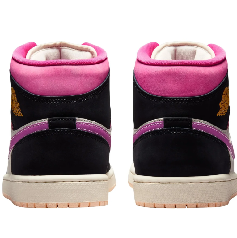 Air Jordan 1 Mid Black & White Sneakers with Pink & Purple Accents