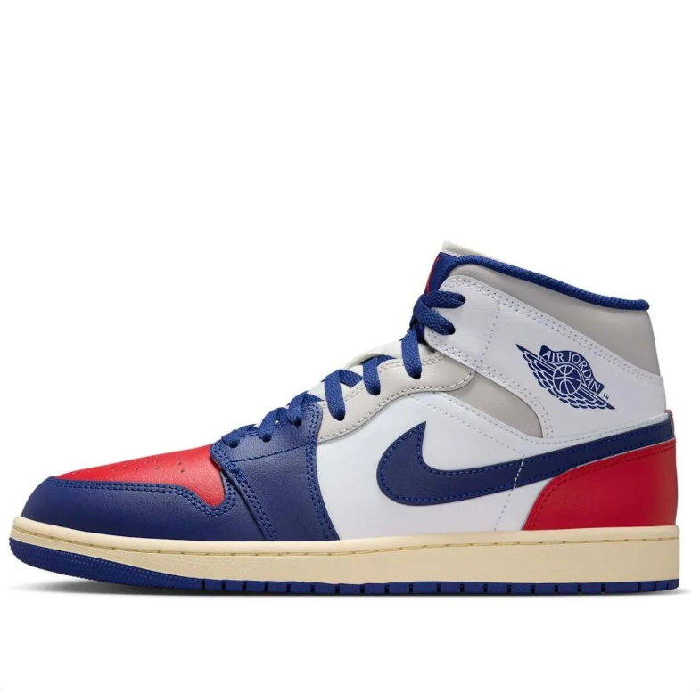 Air Jordan 1 Mid Red, White & Blue Sneakers