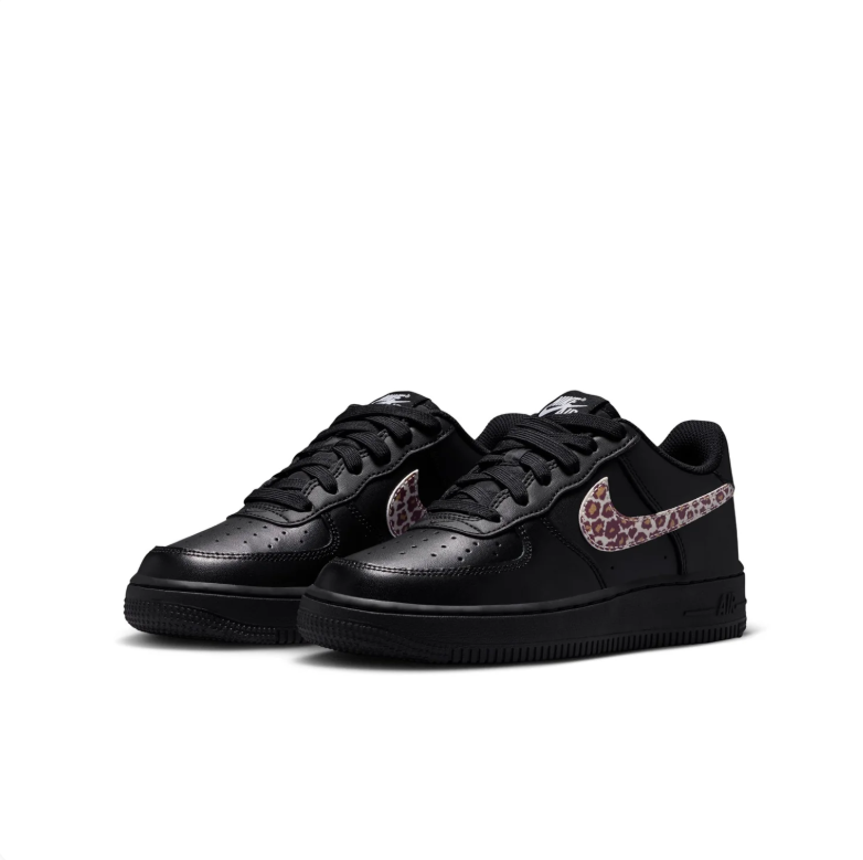 Nike Air Force 1 Low Black Leopard Print Swoosh Sneakers
