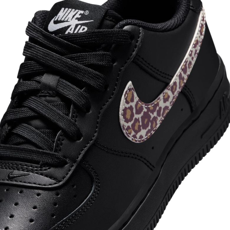 Nike Air Force 1 Low Black Leopard Print Swoosh Sneakers