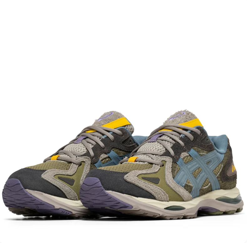 ASICS Olive Green & Blue Low-Top Sneakers with Yellow Accents