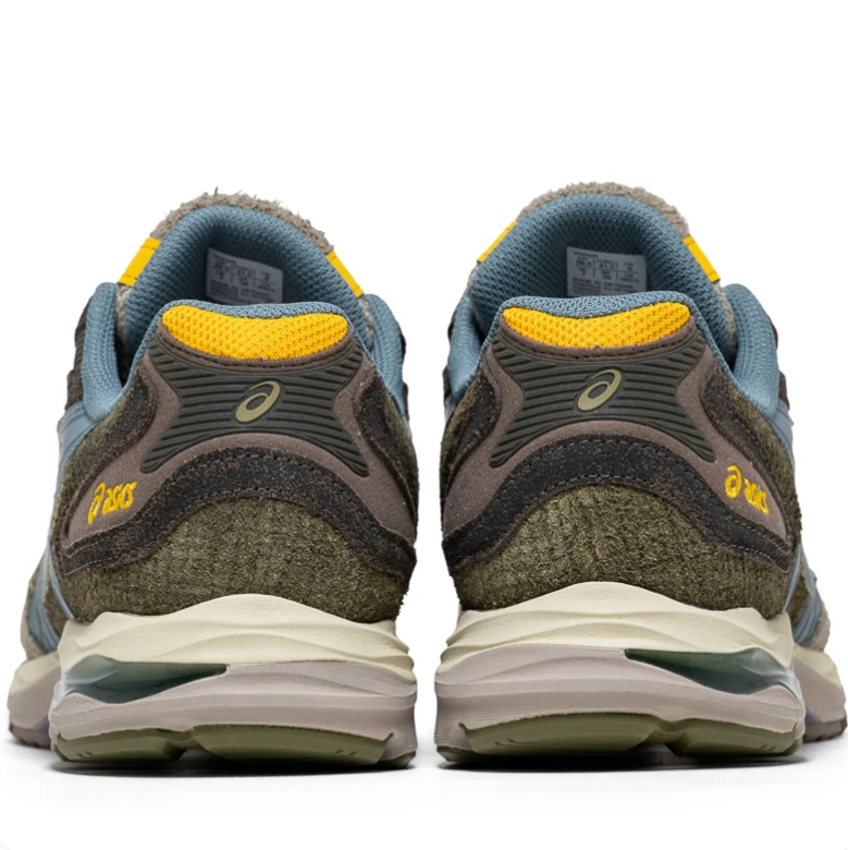 ASICS Olive Green & Blue Low-Top Sneakers with Yellow Accents