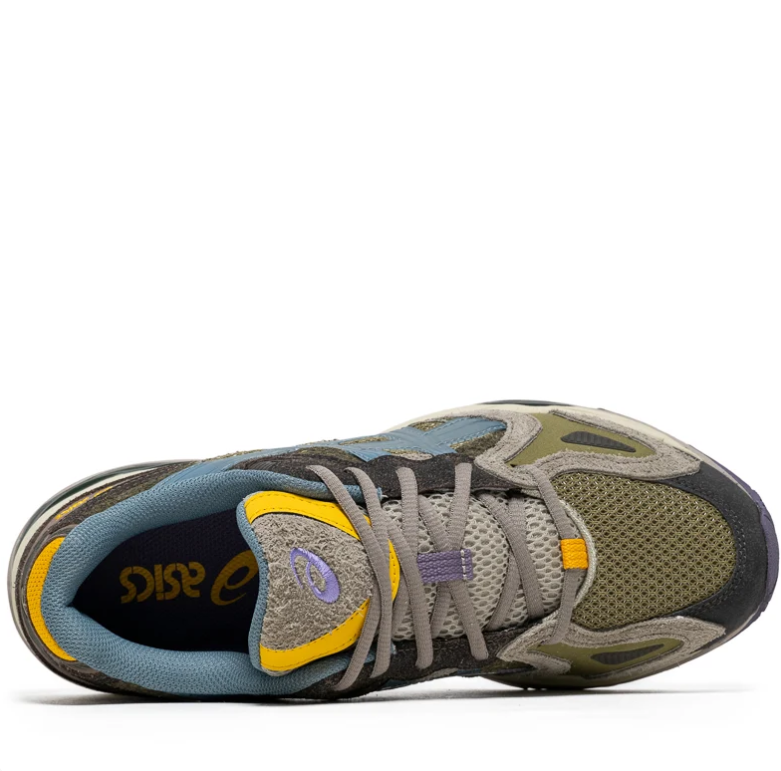 ASICS Olive Green & Blue Low-Top Sneakers with Yellow Accents