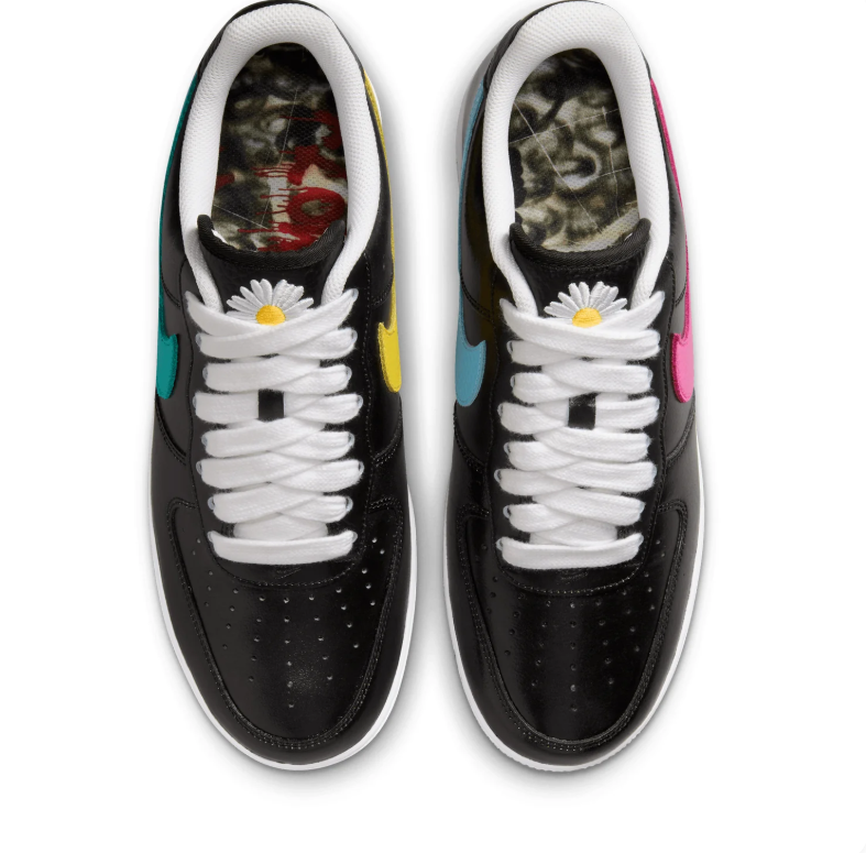 Nike Air Force 1 Low Black Multicolor Swoosh Daisy Sneakers